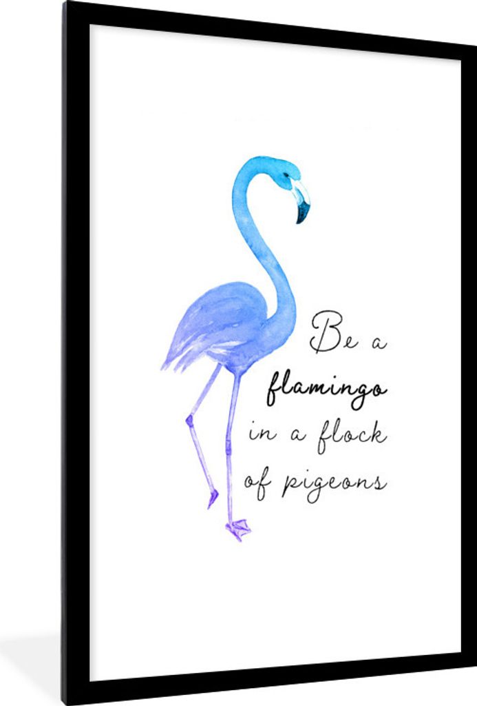 MuchoWow MuchoWow Gerahmtes Poster Blau - Lila - Flamingo 60x90 cm - Poster mit zchwarzem Bilderrahmen - Dekoration - Wandposter Wohnzimmer - H...