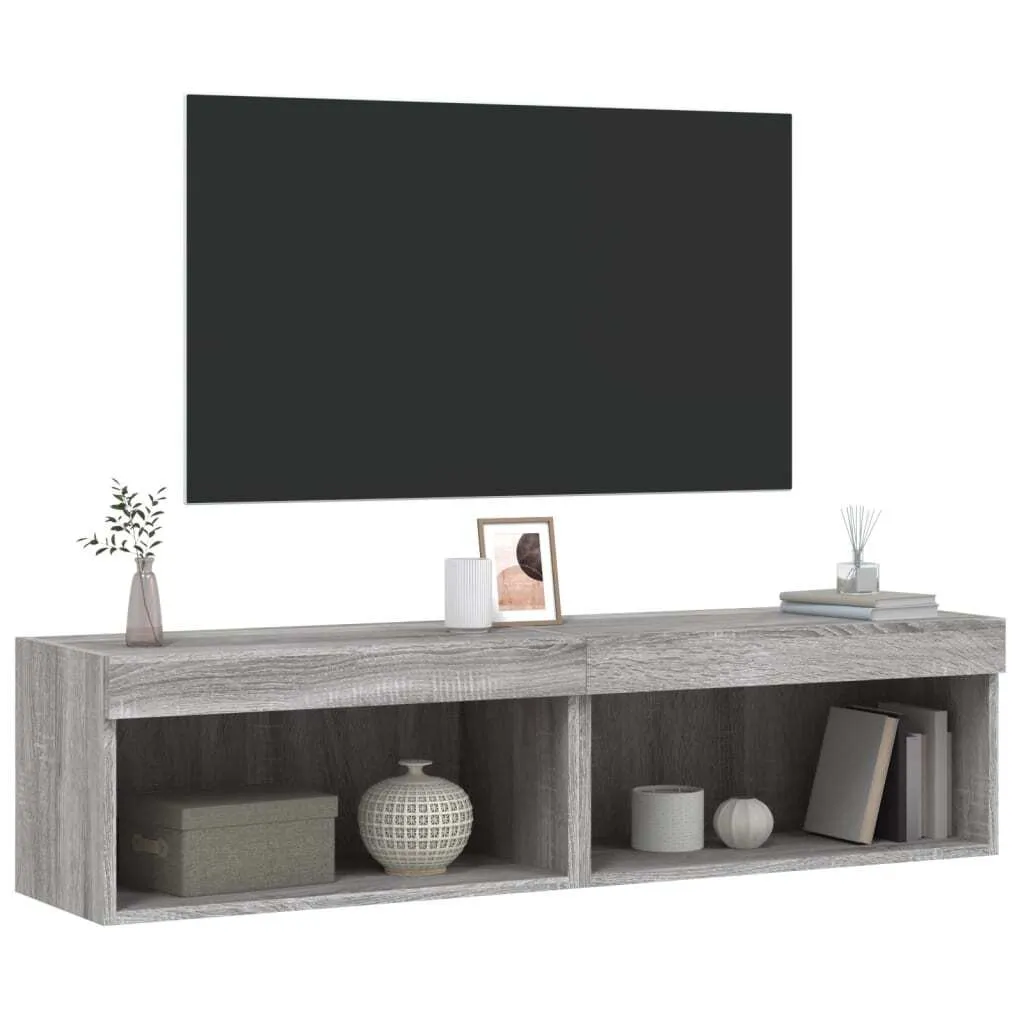 Set 2 Porta TV Sospesi Grigio Sonoma con LED - Look Minimalista 60cm - 6