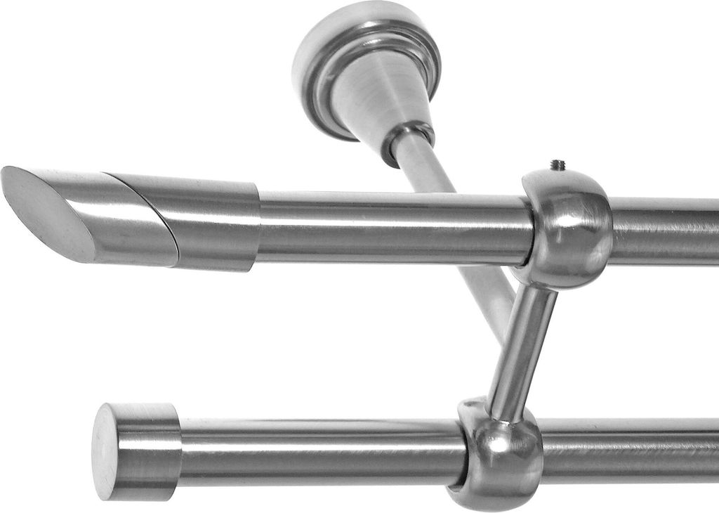 Gardinenstange Set Edelstahl Look Metall Ø 16mm zur Deckenbefestigung 2-lauf Schräge - Spitz, Länge wählbar D24 E13 E16