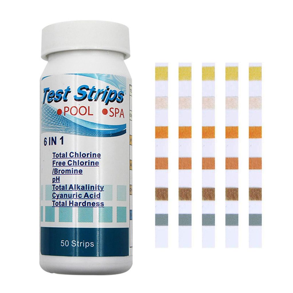 6-in-1 Pool & SPA Teststreifen – Chlor, pH, Alkalität, Wasserhärte, 50 Stück