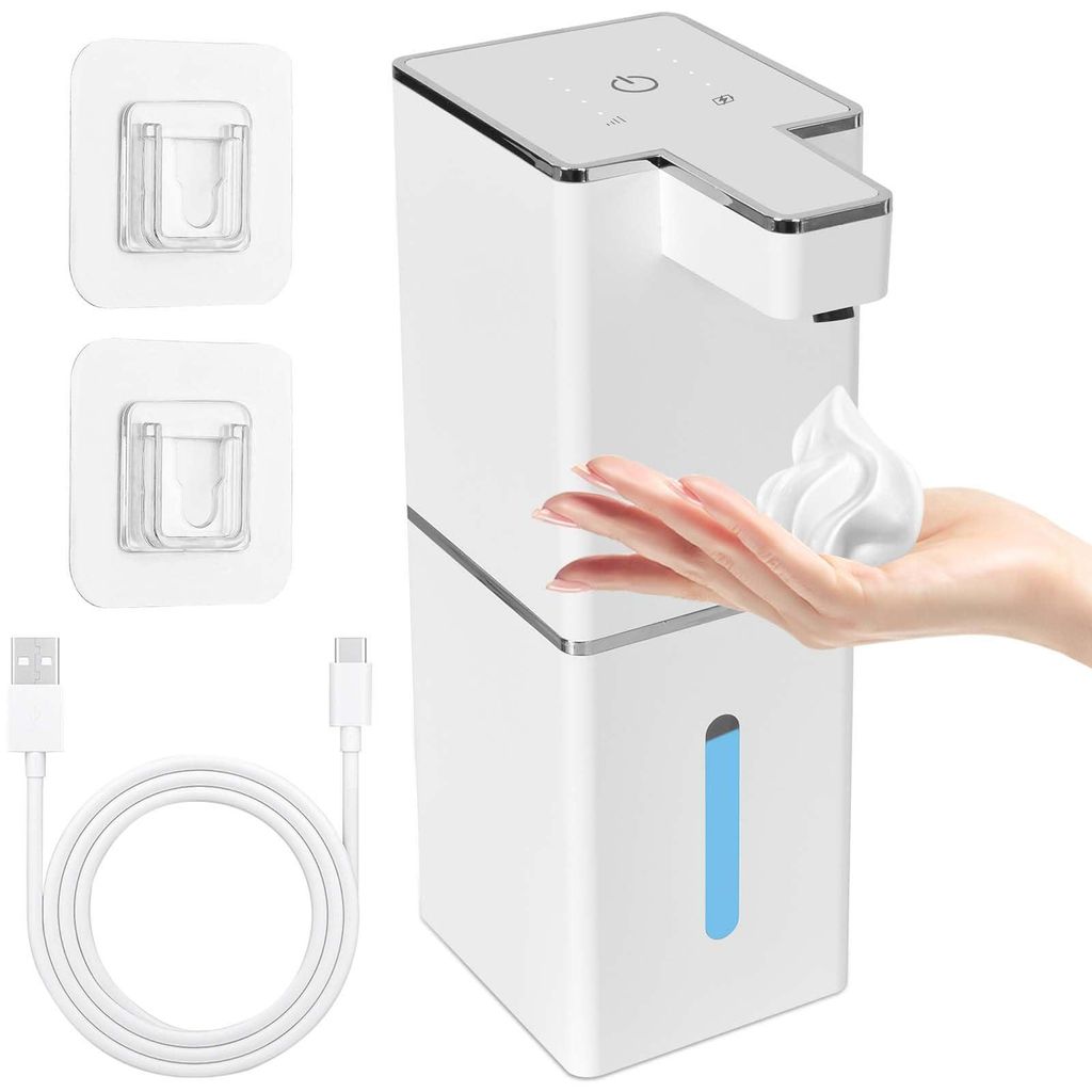 Automatischer Seifenspender, Wandmontage, berührungslos, kein Bohren erforderlich, 380 ml elektrischer Seifenspender mit Infrarotsensor, USB-wiede...
