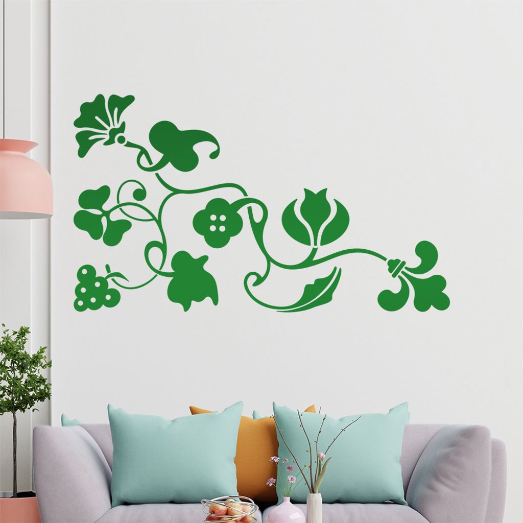 Eckeornament -Blüten - Traube Wandtattoo in 6 Größen - Wandaufkleber Wall Sticker - Dekoration, Küche, Wohnzimmer, Schlafzimmer, Badezimmer