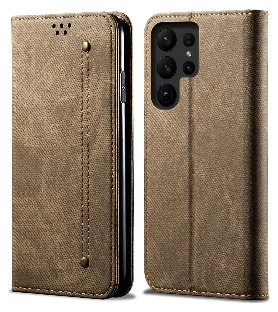 Cover Portafoglio S25 Ultra Khaki: Business Case con Chiusura Magnetica