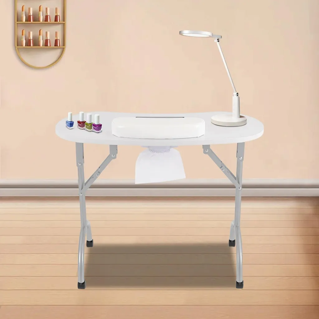 Table à Ongles Blanche en Acier et MDF Durable pour Salon de Beauté - 1m