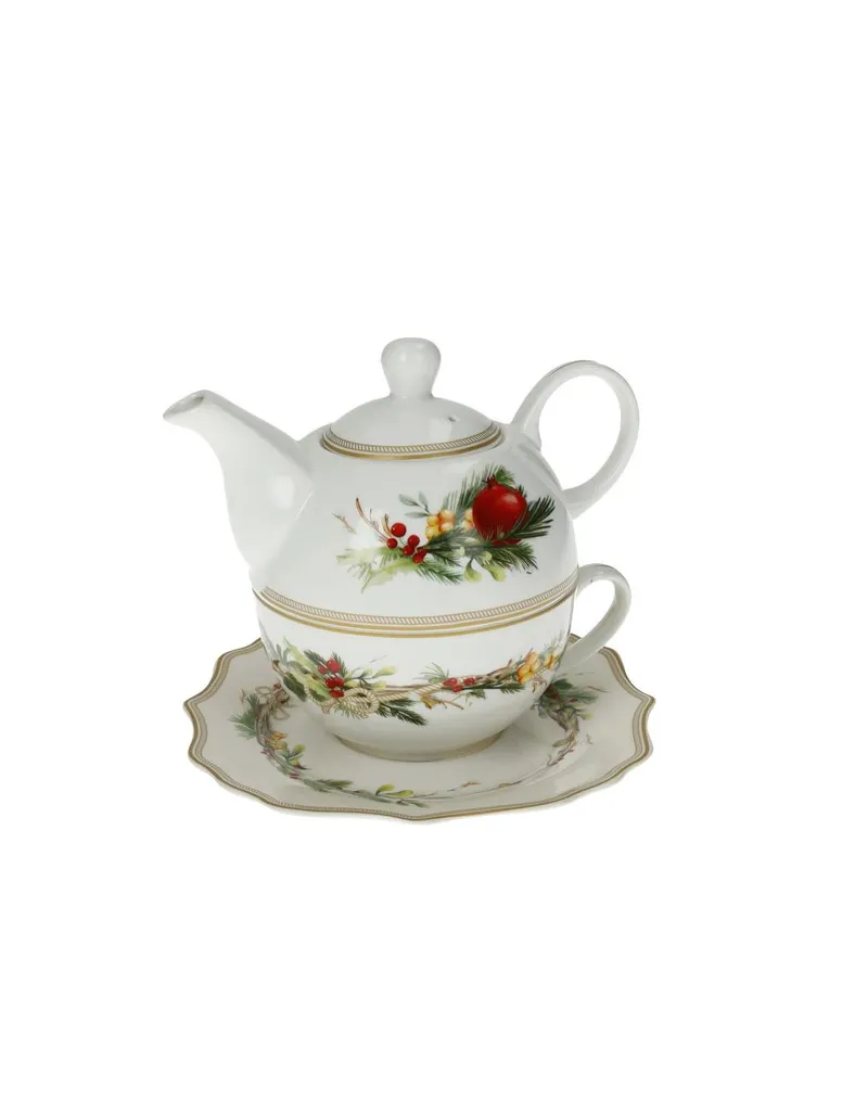 Teiera con Tazza e Piattino Carol Bianco New Bone China | Brandani 89965