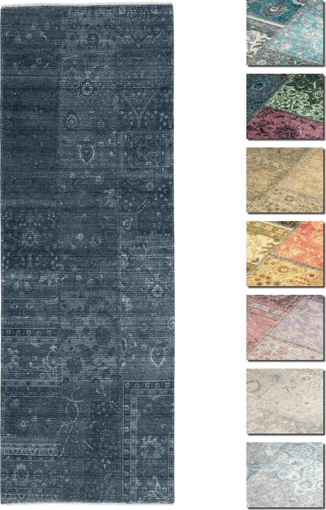 Kelim Patchwork Teppich Wohnzimmer Holzkohle Grau 80 X 290 cm, Moderner Kurzflor Teppich, Super soft, verschiedene Farben und Formen verfügbar