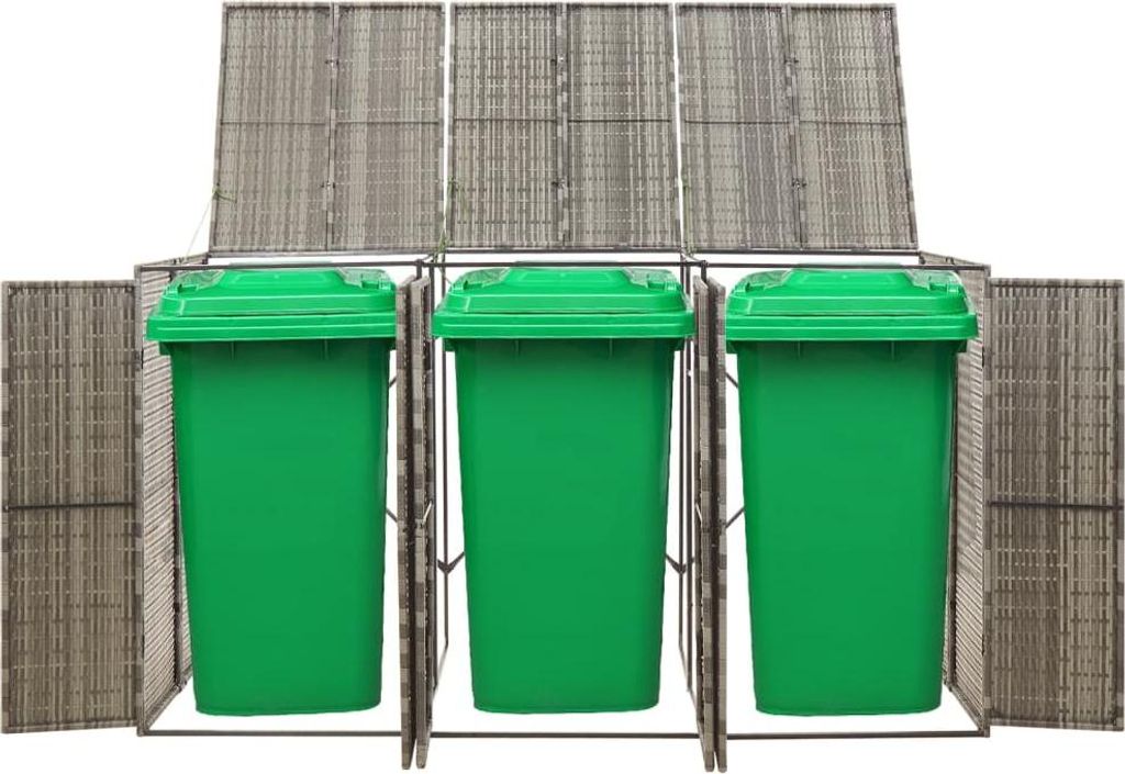 vidaXL Mülltonnenbox für 3 Tonnen Grau 207x80x117 cm Poly Rattan