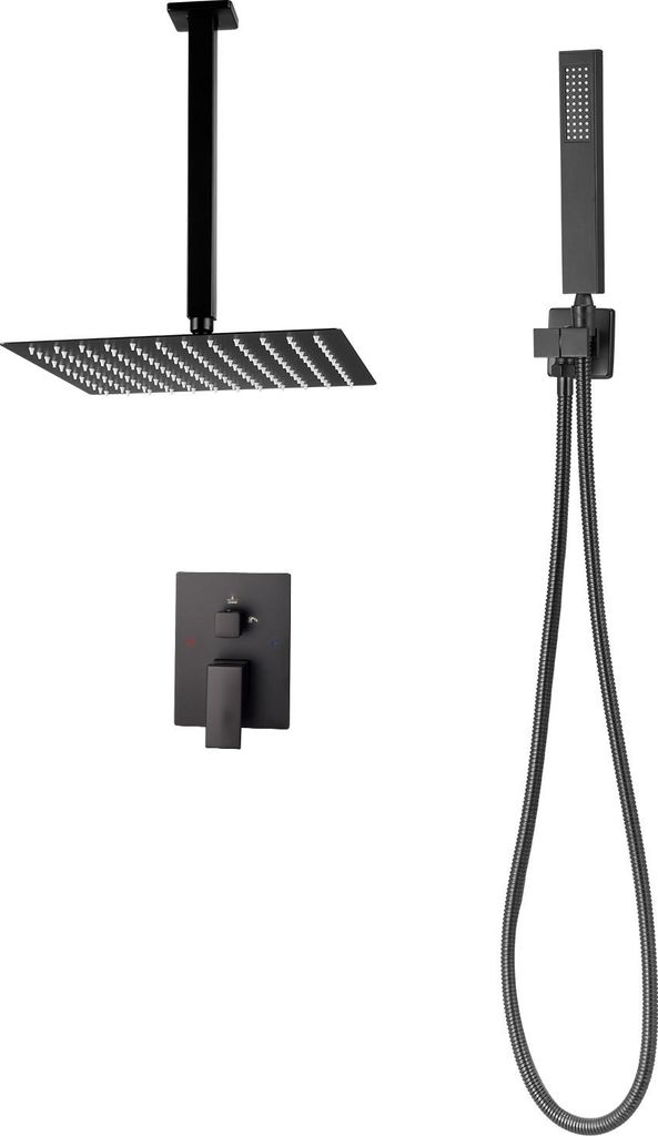 SucceBuy Duscharmatur Regenduschsystem fürs Badezimmer mit 305 mm quadratischem Regenduschkopf und Handbrause, wandmontiertes Duschset mit Messing...