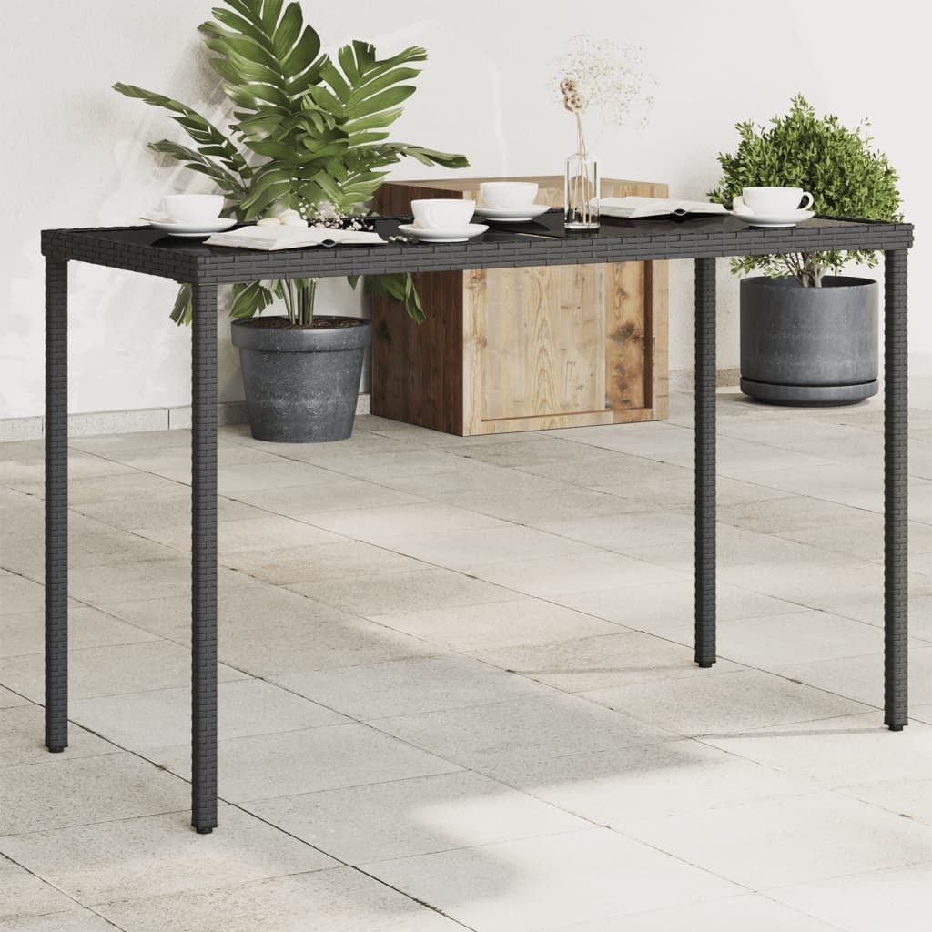 ZMH Gartentisch mit Glasplatte Schwarz 115x54x74 cm Poly Rattan