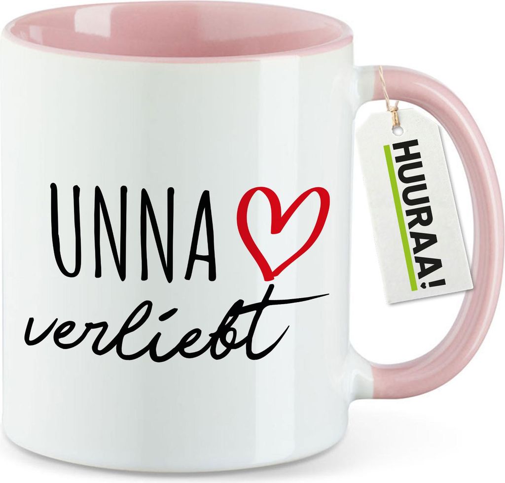 Huuraa Kaffeetasse Unna verliebt 330ml Rosa Keramik Kaffeebecher Geschenkidee