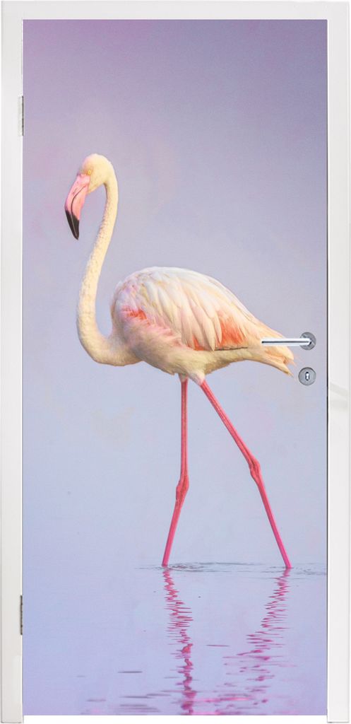 MuchoWow Türtapete Selbstklebende Türfolie Flamingo - Wasser - Rosa 95x235 cm Türposter Türaufkleber Klebefolie Türklebefolie - XXL-Poster -...