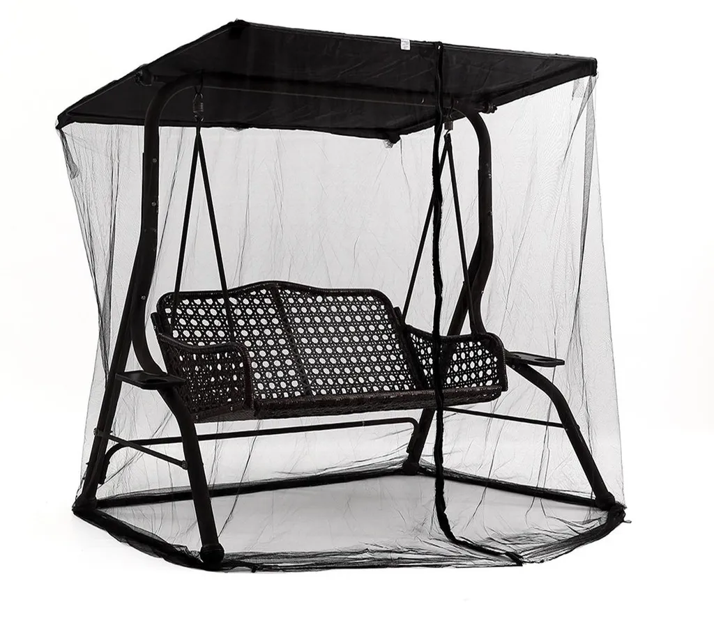 Moustiquaire balancelle 3 places noir en polyester durable 185x125x205cm