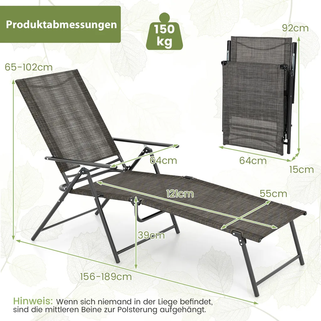 Bain de soleil respirant 150kg Set de 2 Transats réglables de camping - 3