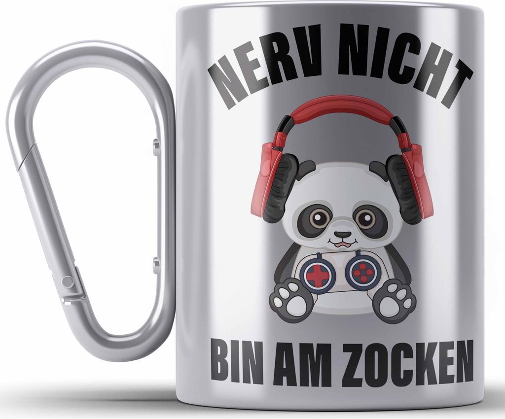 Trendation - Gamer Edelstahl Tasse Karabiner Geschenk Jungen Zocker Mitbringsel Männer Zocken Gaming Geschenkideen PC Kinder Zubehör Spruch Lusti...