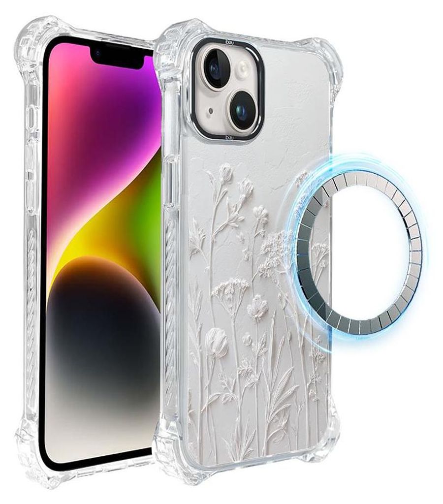 Schutzhülle für das iPhone 14 Plus, MagSafe-kompatibel, verstärkte Ecken, transparente Seiten, getrocknete Wildblumen