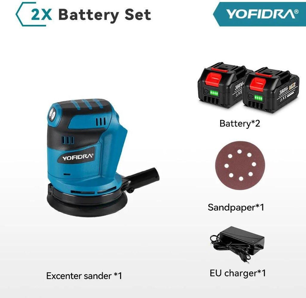 Exzenterschleifer - 125 mm Akku-Poliermaschine - 3 Stufen, 8000–12000 U/min, inkl. 2 Akkus, 18 V - Rot