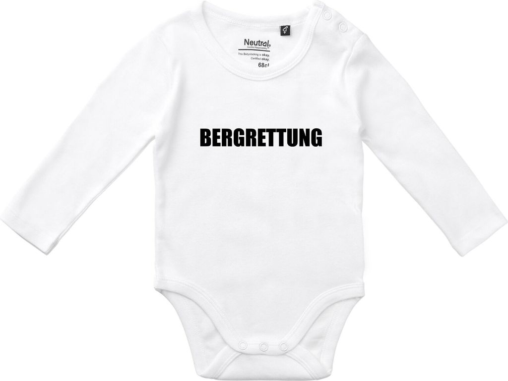 Huuraa Baby Body Bergrettung Schriftzug 74 White Baumwolle Fairtrade Langarmbody Geschenkidee