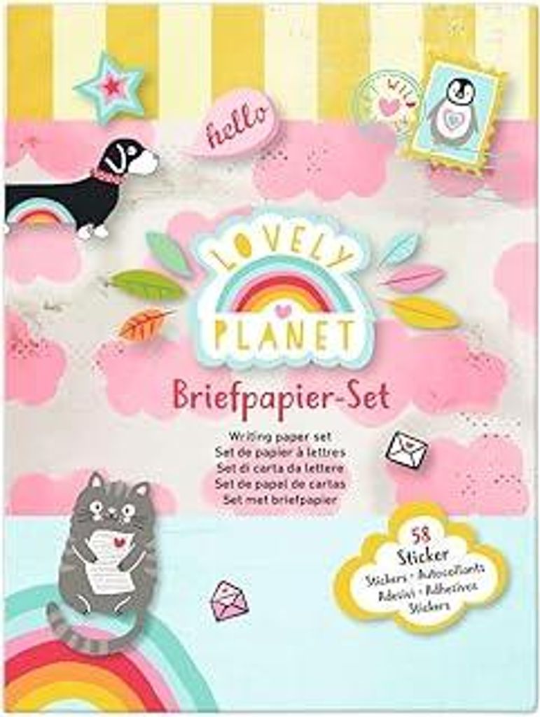 moses. Lovely Planet Briefpapier-Set - Briefbögen, Briefumschläge und bunte Sticker in praktischer Aufbewahrungsmappe, Utensilien für Brief-Freu...