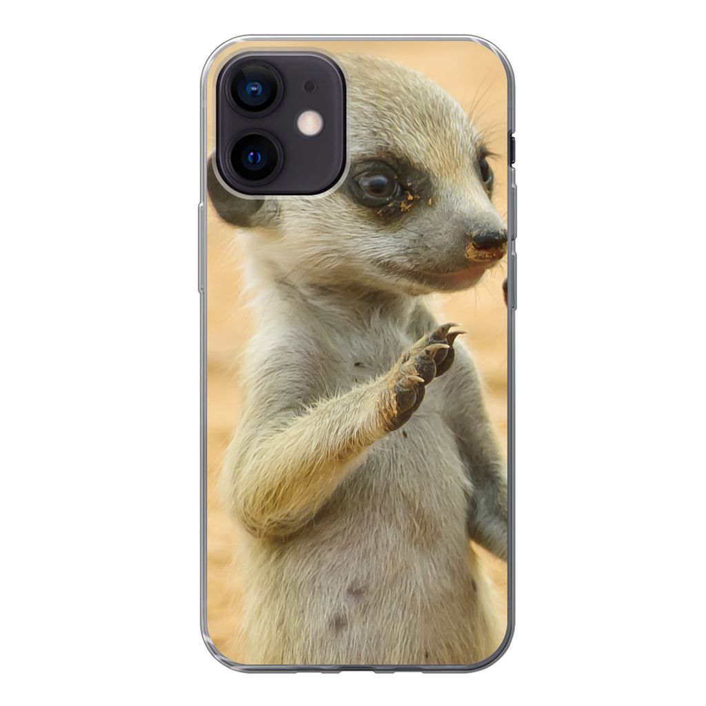 MuchoWow Handyhülle Schutzhülle Hülle für iPhone 12 Erdmännchen - Braun - Tier Silikon Softcase Handy Hülle - Schutzhülle