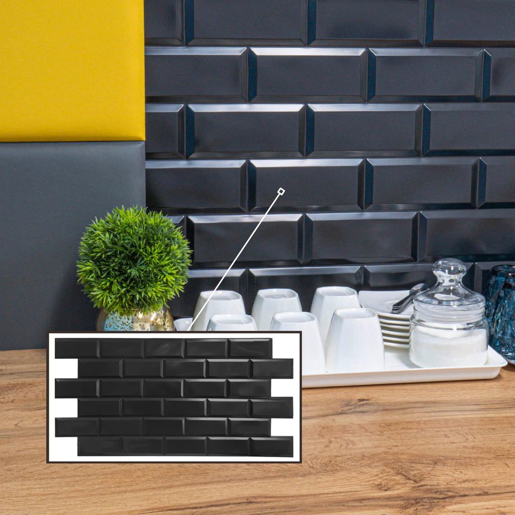 3D-Wandpaneele PVC | Ziegeloptik | Schwarz Ziegel - 10 Platten - 5 m² | Für Wohnzimmer, Küche & Bad | Einfache DIY-Montage