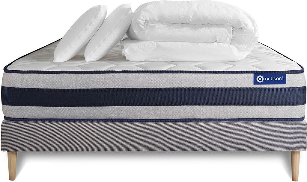 Komplettpaket Bett - Matratze 180x200 cm + Boxspringbett mit Lattenrost (im Set) + 2 Kopfkissen + Bettdecke - Actiflex Ergo
