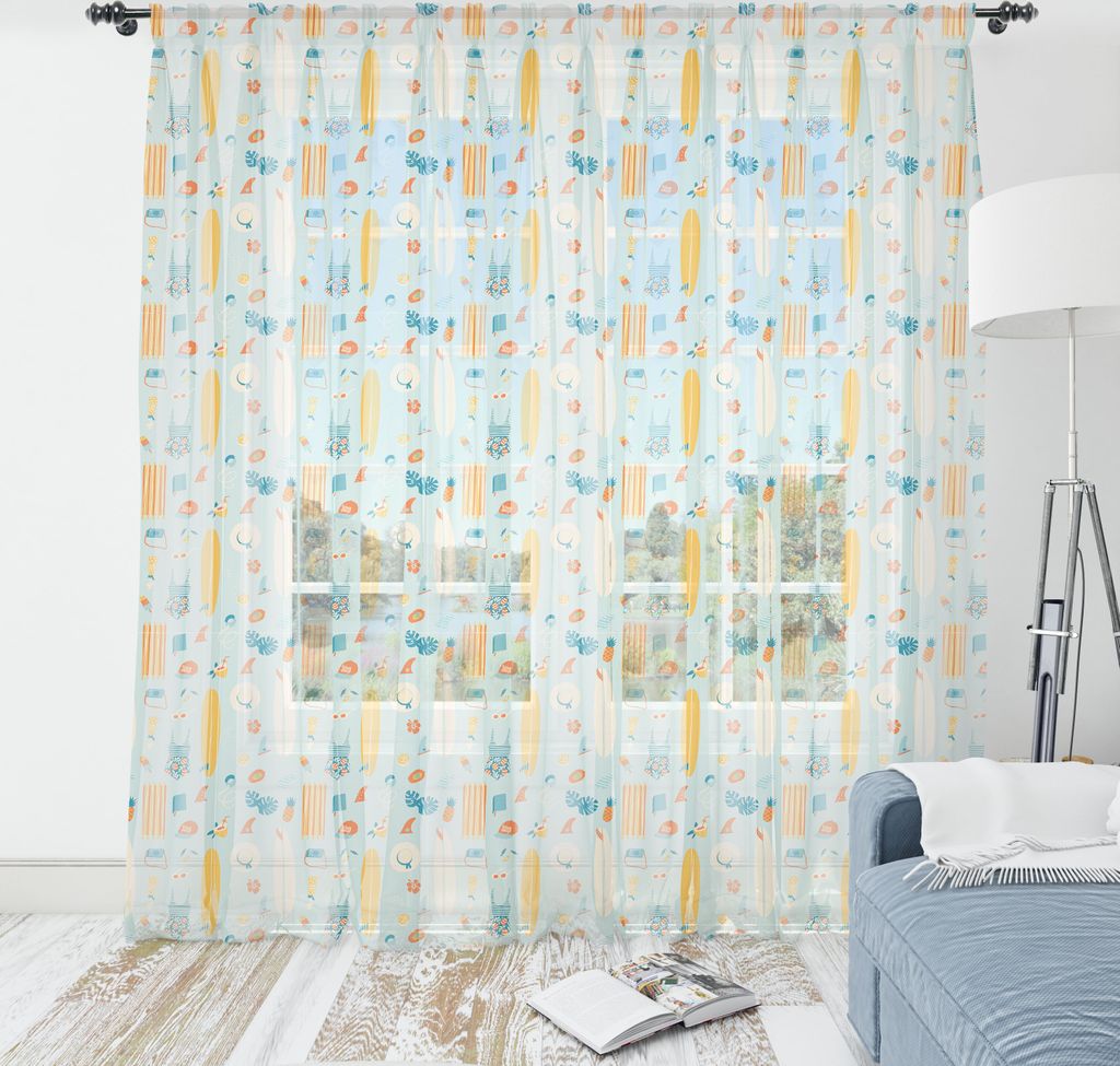 ABAKUHAUS Hawaii Wandteppich, Surfer Sommer Surfbrett Icecream Bikini Ananas, Wohnzimmer Schlafzimmer seidiges Satin Wandtuch, 180 cm x 274 cm, Hel...