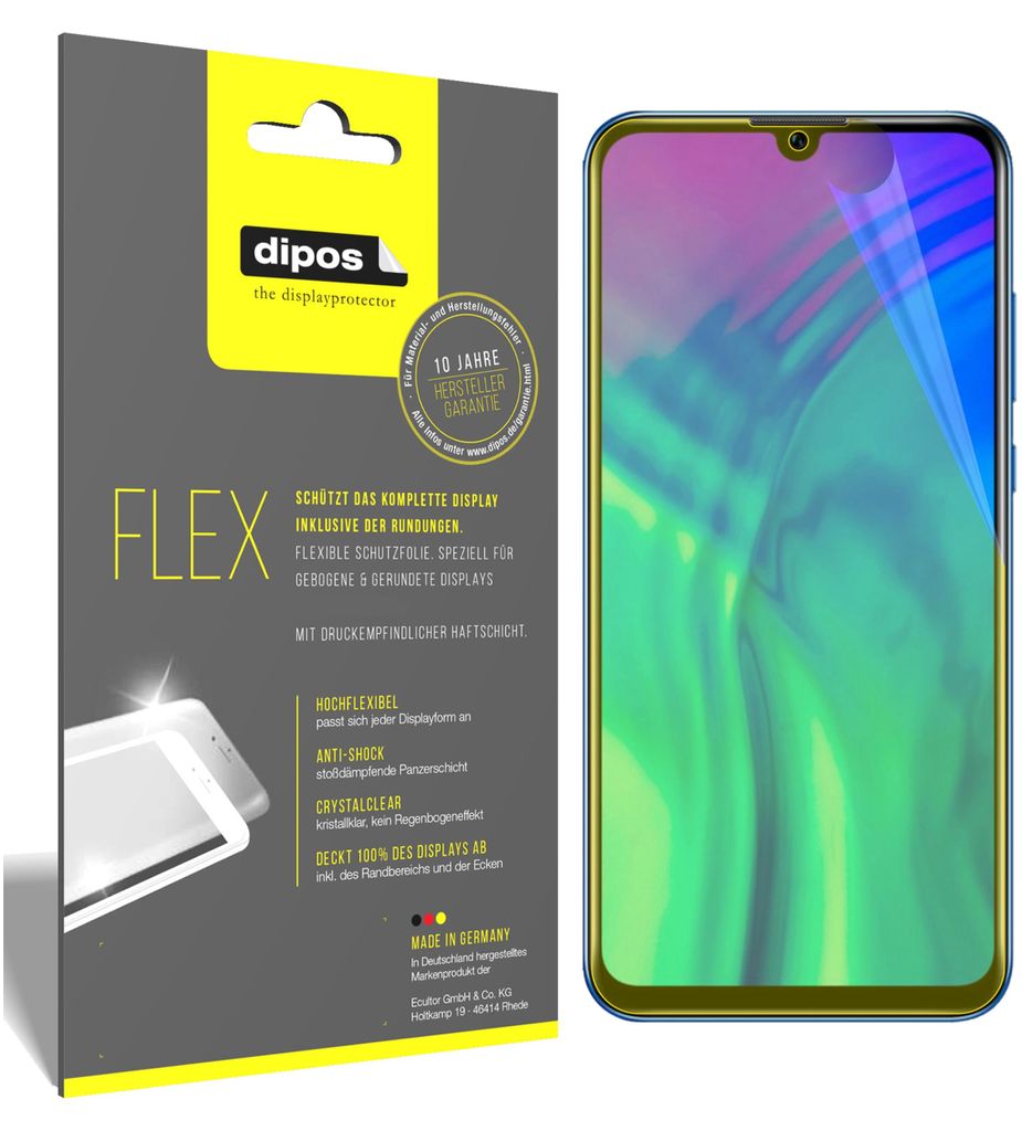 3x Honor 20i Schutzfolie Folie, 100% Displayabdeckung, dipos Flex