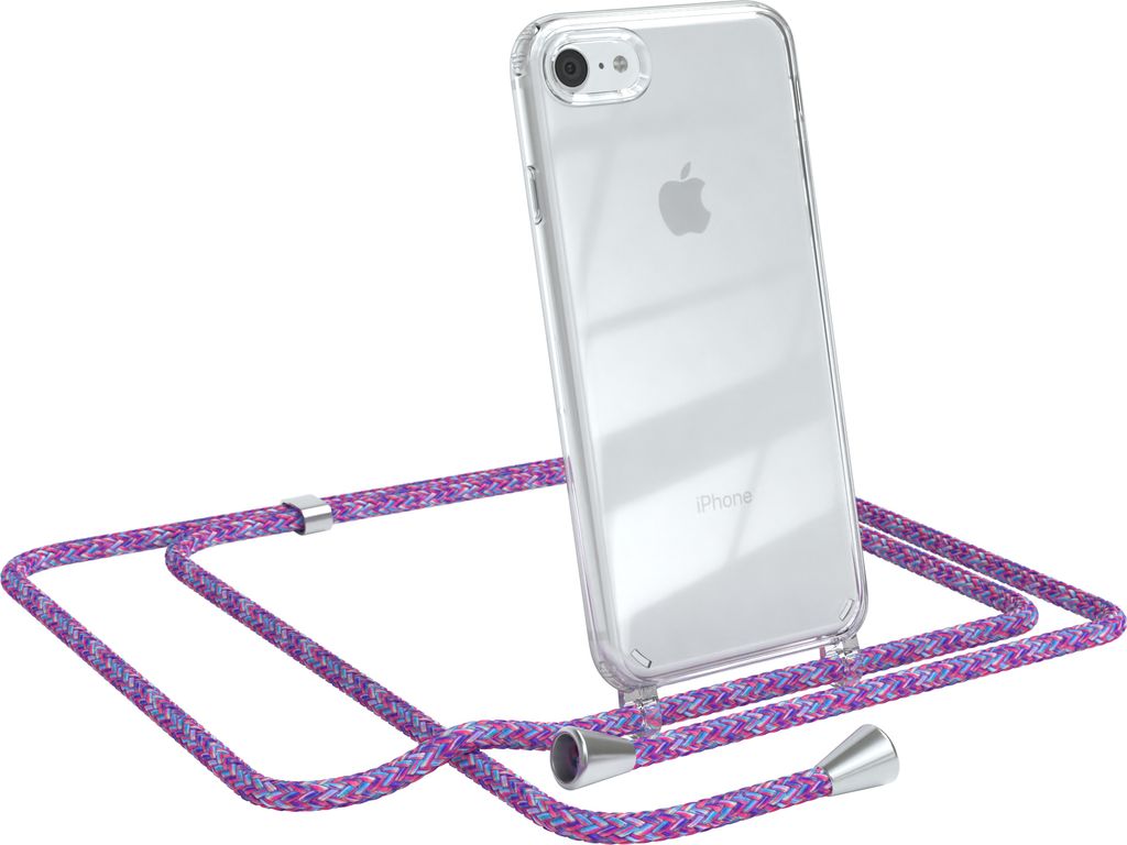 EAZY CASE Handykette kompatibel mit Apple iPhone SE 2020/2022, iPhone 7 / 8, Handyhülle mit Umhängeband, Handykordel, Schutzhülle Clear, Band in...