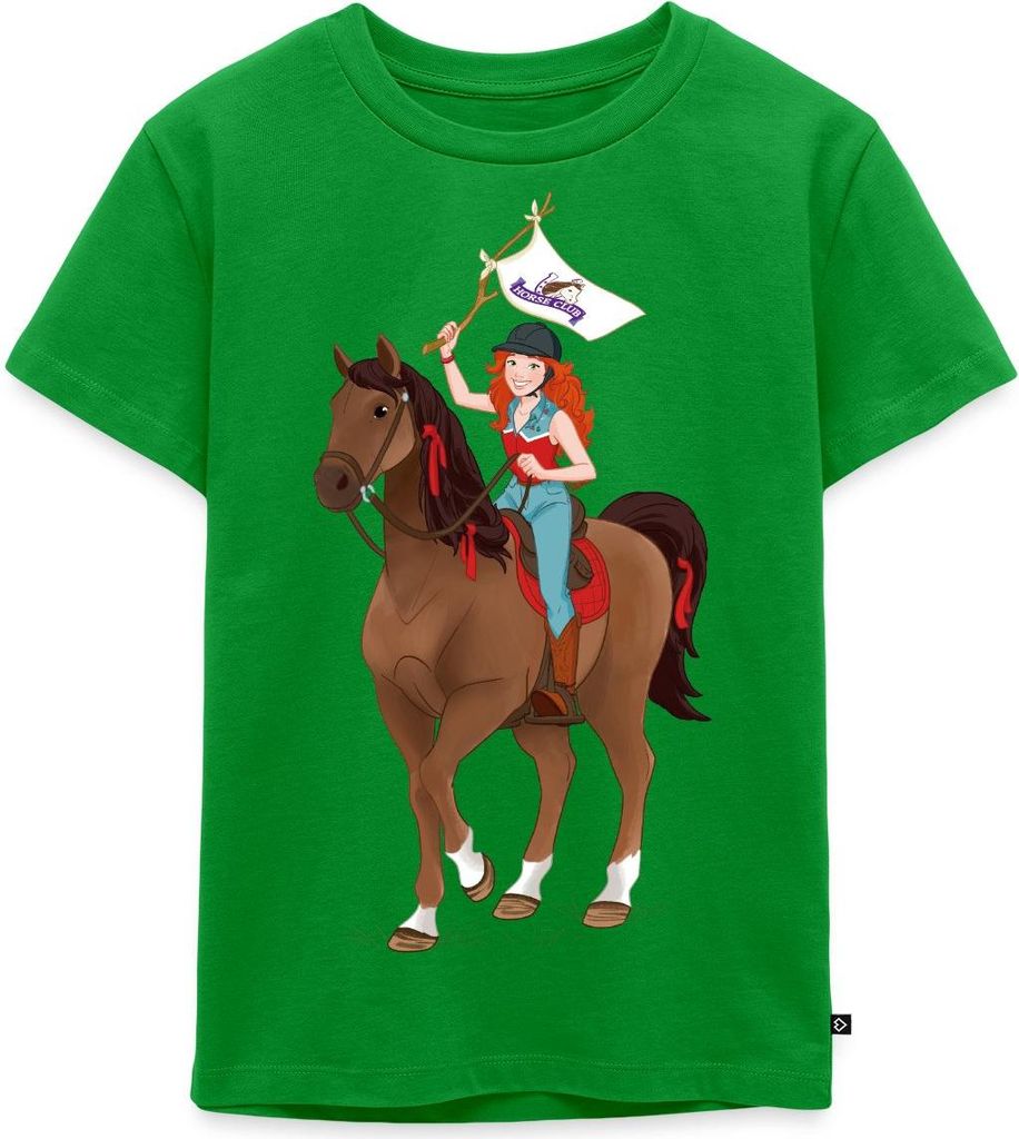 Spreadshirt Schleich Horse Club Hannah auf Pferd Cayenne Kinder Premium T-Shirt, 122/128 (6 Jahre), Grün