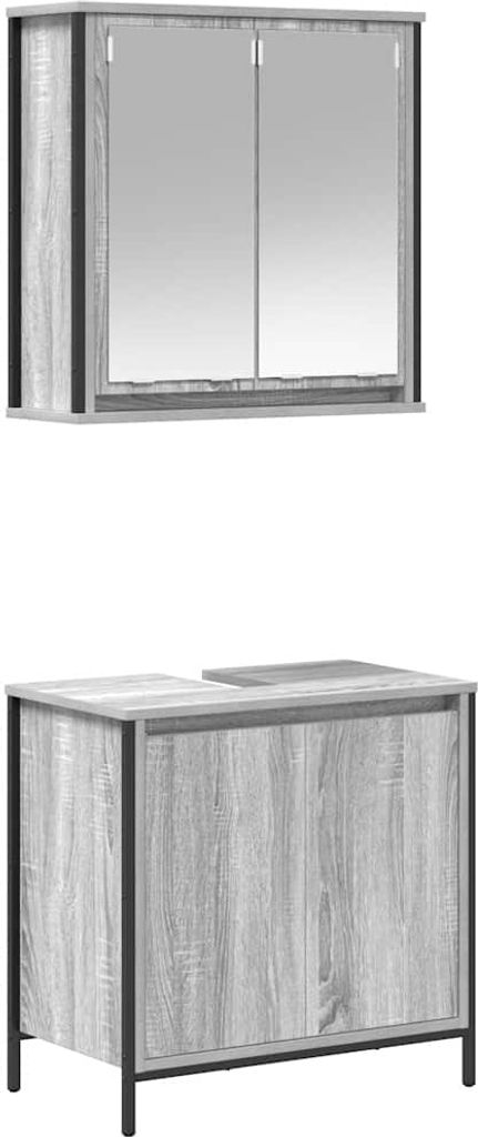 2-tlg. Badmöbel-Set Grau Sonoma Holzwerkstoff