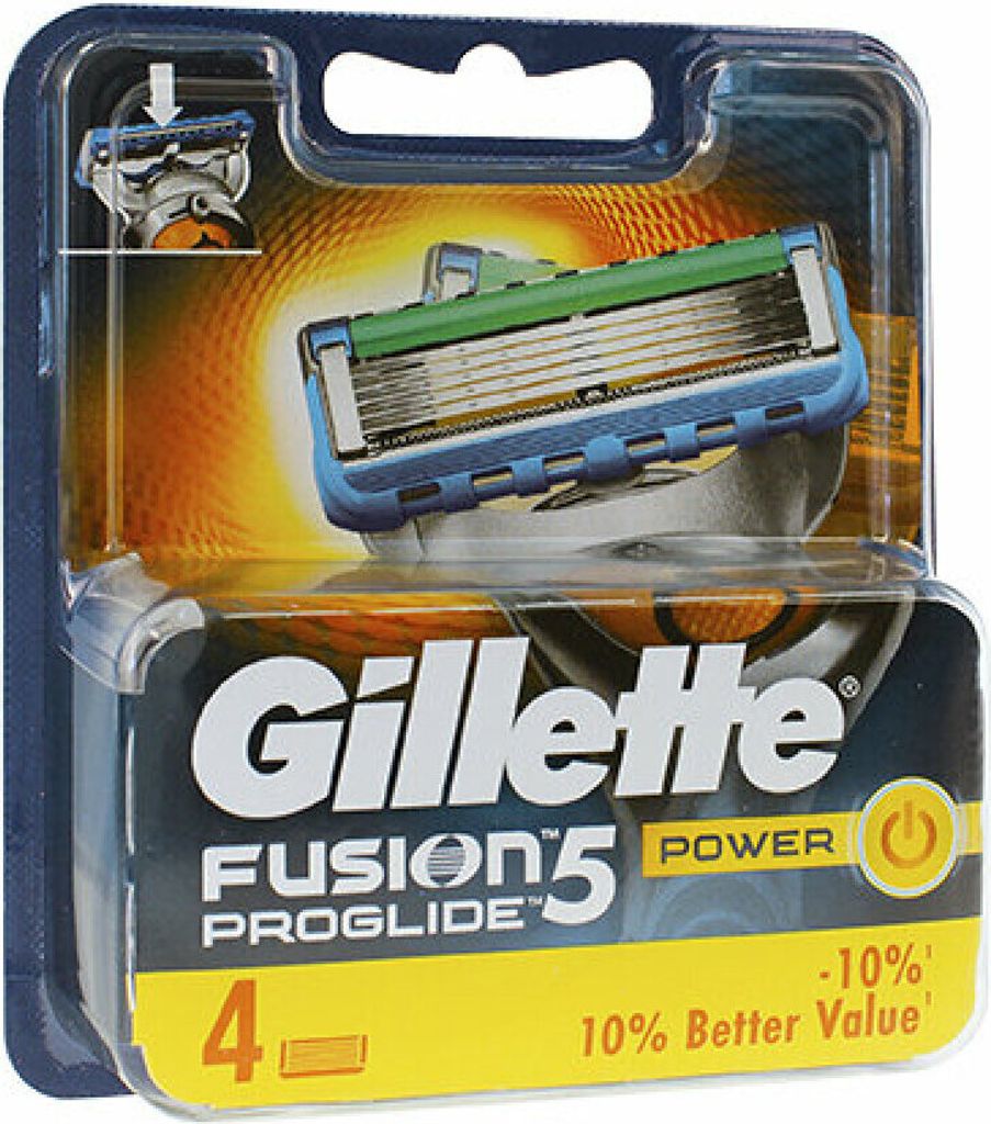 A retail package of Gillette Fusion5 ProGlide Power razor blades.