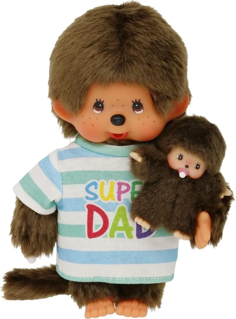 Monchhichi Boy 20cm Super Papa avec Bebichichi - Peluche Originale Sekiguchi