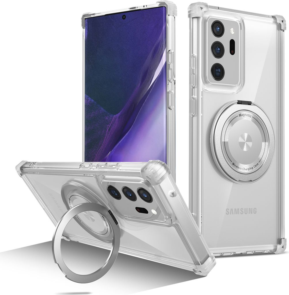 Handyhülle für Samsung Galaxy Note 20 Ultra 5G Magnetisches Ringhalter Ständer Kompatibel mit Magsafe Militärschutz Transparente Hülle Transpa...