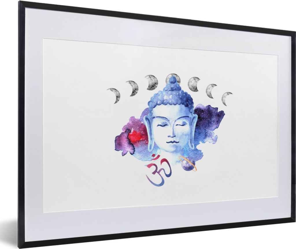 MuchoWow MuchoWow Gerahmtes Poster Buddha - Kopf - Mond 60x40 cm - Poster mit zchwarzem Bilderrahmen - Schlafzimmer - Plakat in Rahmen - Drucken