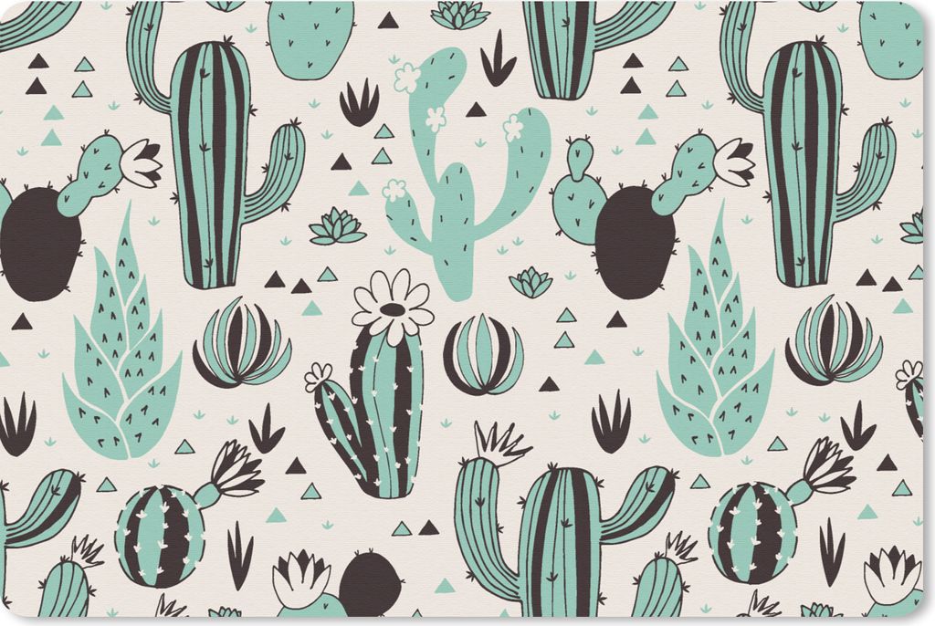 MuchoWow Schreibtischunterlage Kaktus - Muster - Blumen 60x40 cm - XXL Mauspad - Großes Mauspad