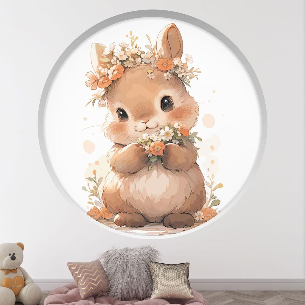Trompe-l'œil-Aufkleber Runde Bogen Kinder - Lumaléa - Hase - Durchmesser 90 cm