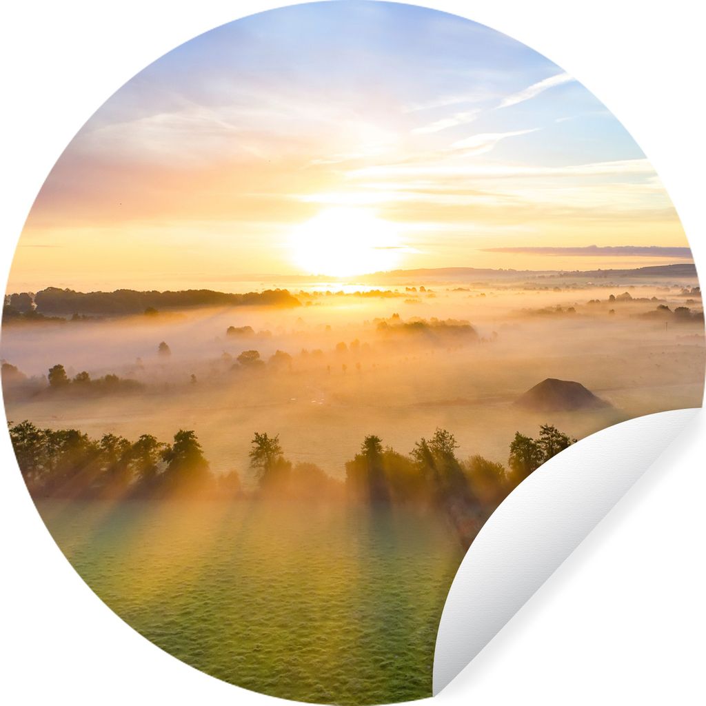 MuchoWow Runde Wandtattoo - Wandsticker Tapete Aufkleber Farbenfroher Sonnenaufgang über einer ruhigen Landschaft Ø 50 cm Selbstklebend und Rep...