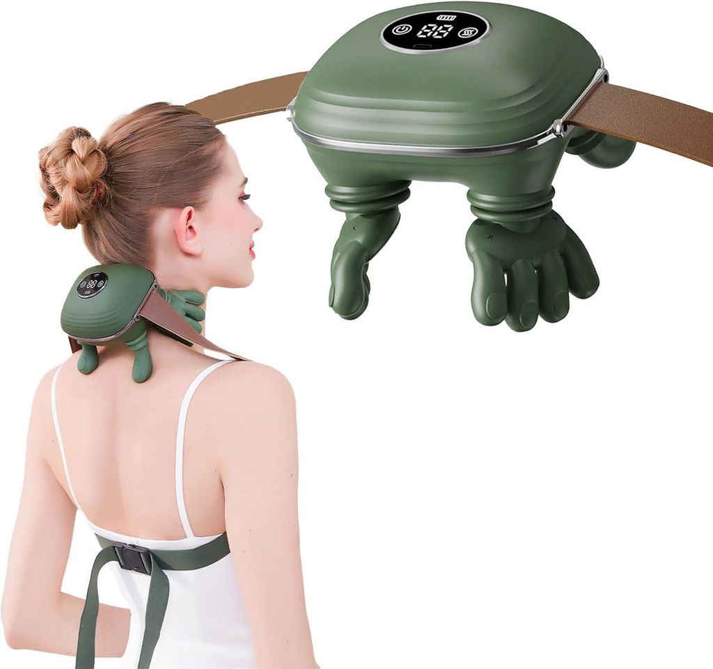4D Nackenmassagegerät mit Wärme, 4D Bionische Hand Nackenmassagegerät, Elektrisches Shiatsu Massagegerät mit 3 Intensitätsstufen und 2 Heizstufen