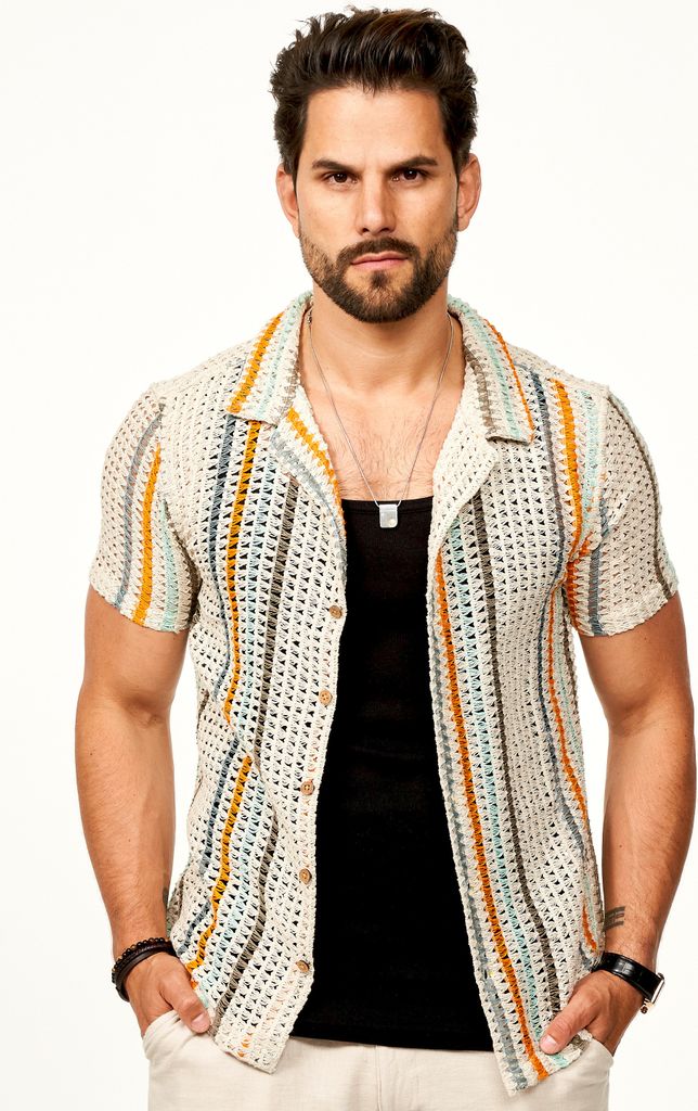 SOULSTAR Herren Kurzarmhemd Bunt im Vintage Summer-Look als Kurzam Strick Hemd Herren Strick Polo-Hemd T-Shirt im Regular-Fit Festival Hemd