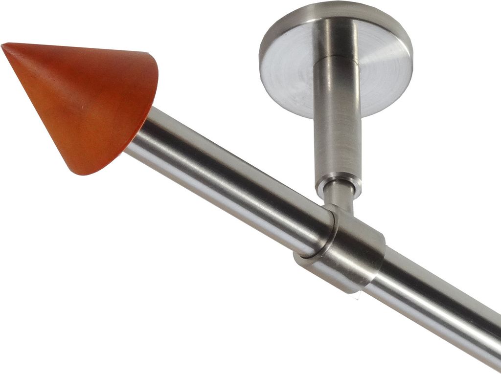 Gardinenstange Set Edelstahl Look Metall Ø 16mm zur Deckenträger 1-lauf Modern Spitze Holz, Länge wählbar D11 E51