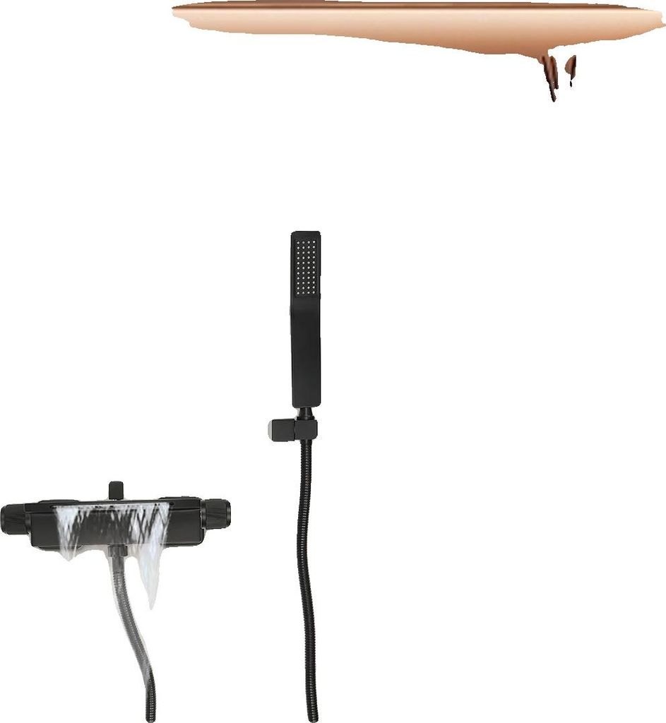 Badewannenarmatur, Wandmontage, Messingkonstruktion, Abmessungen 271x5x113cm, Temperaturbereich 0-80°C, Einzelner Duschkopf