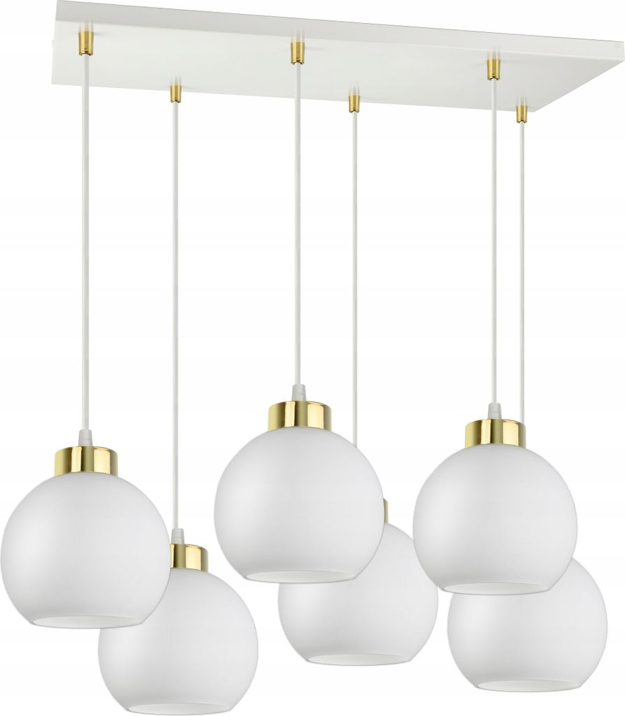 LUXOLAR - Led Pendelleuchte - Deckenleuchte 6 flammig Weiß Gold E27 60W - Hängelampe für Wohnzimmer, Küchen - Weiß Glas Kugel