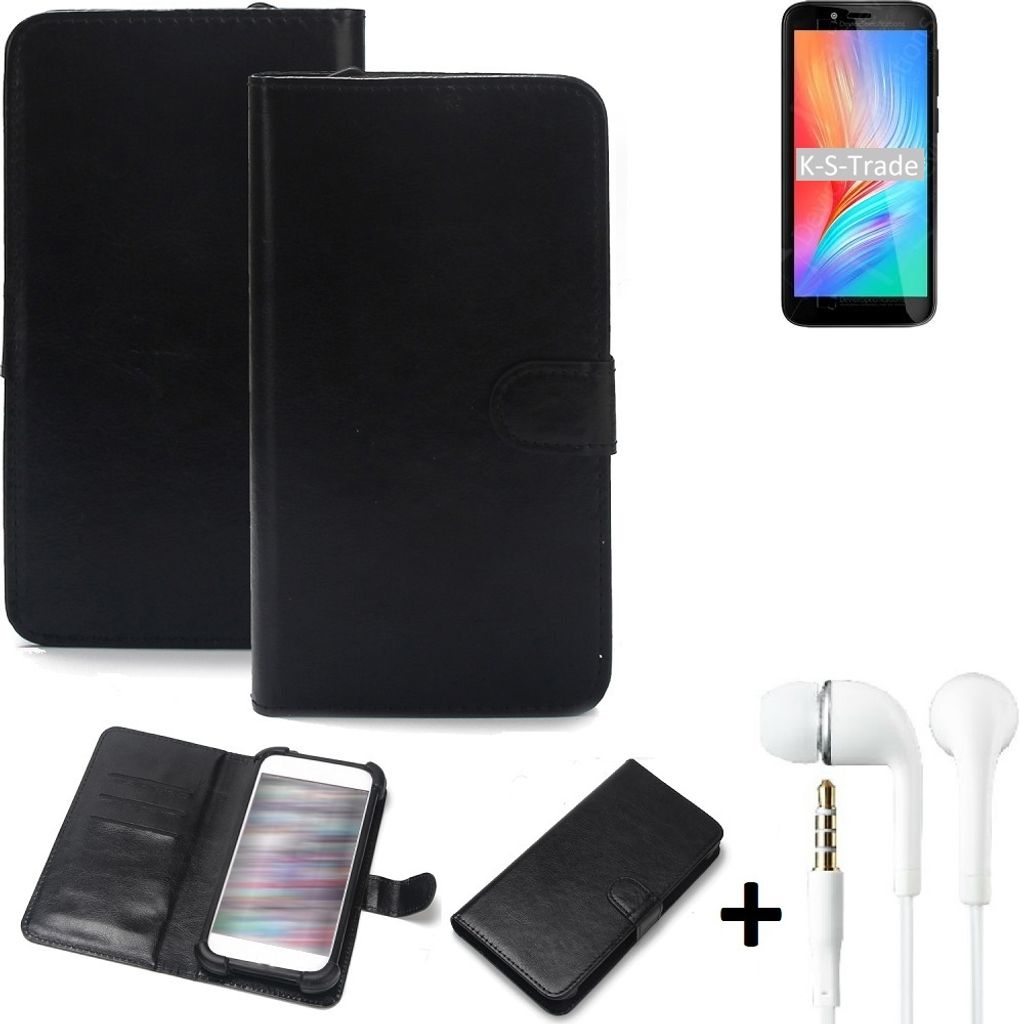 K-S-Trade Wallet Case Handyhülle kompatibel mit Gigaset GS3 Schutzhülle Flip cover Flipstyle Tasche Hülle Flipcover Slim Bumper schwarz + in ear