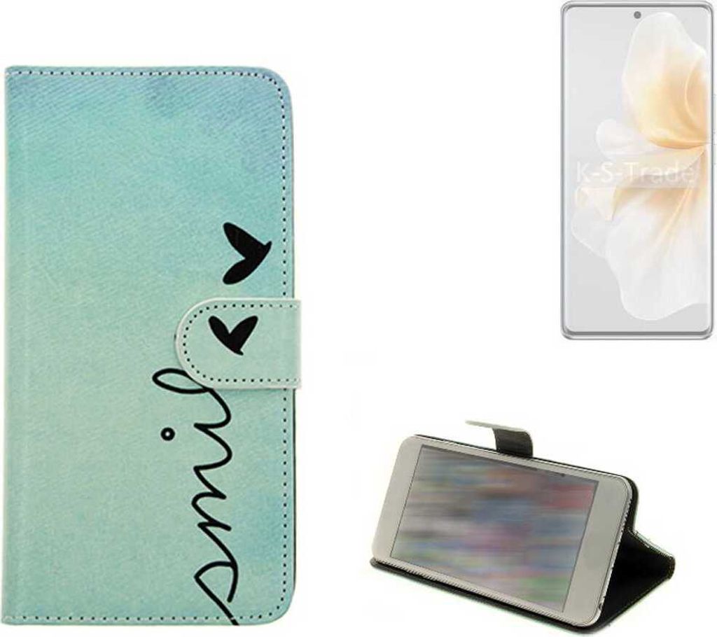 K-S-Trade Schutz Hülle Handy Hülle kompatibel mit Vivo V40 Lite 4G Hülle Handyhülle cover bookstyle Etui Handyhülle “smile“ türkis