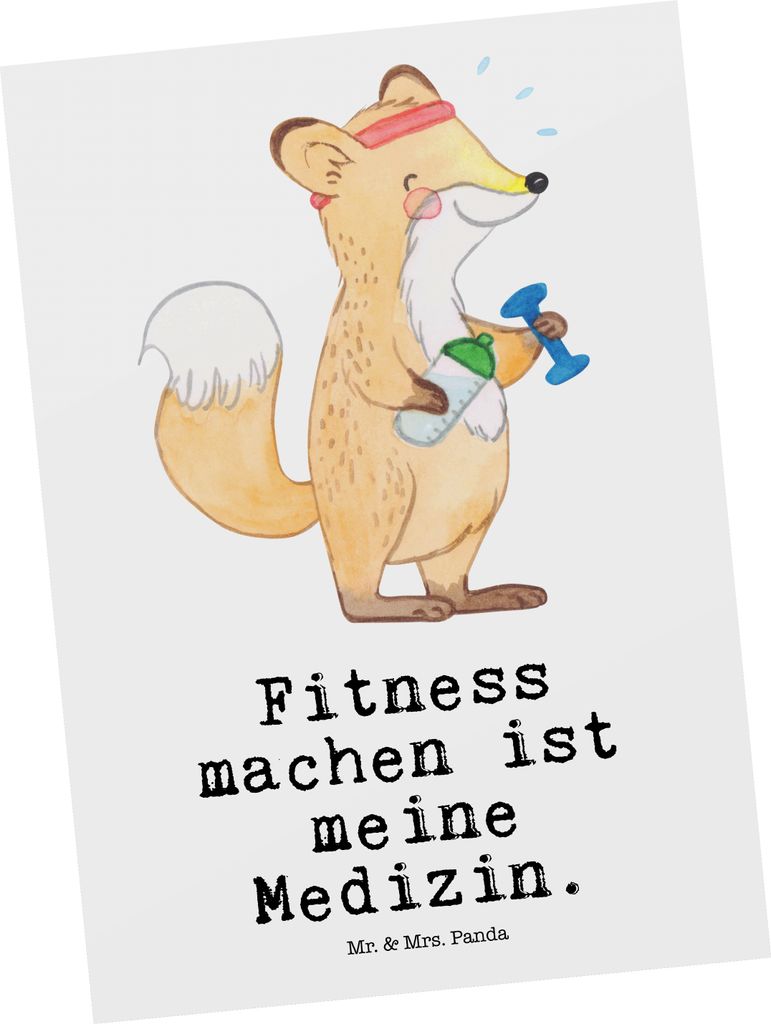 Mr. & Mrs. Panda bildkarte Fuchs Fitness - Weiß - Geschenk, Sport Treiben, Kunstkarten, Postkarte, Sportclub, Grußkarte, Kraftsport, Fotokarte, F...