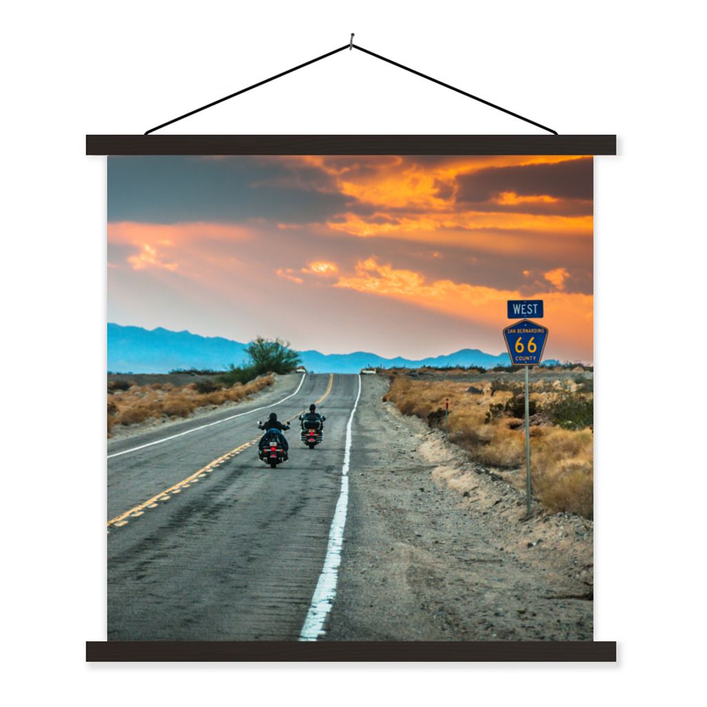 MuchoWow Textilposter Zwei Motorräder auf der Route 66 60x60 cm mit schwarzem Rahmen - Posteraufhänger