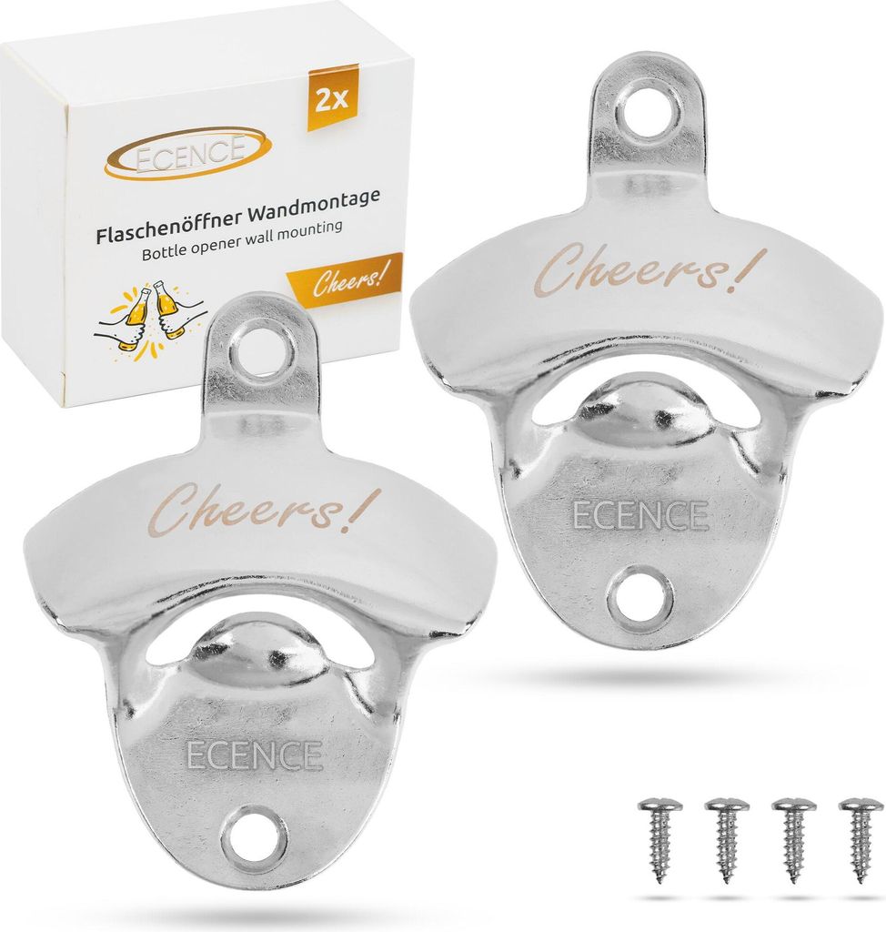 ECENCE 2x Flaschenöffner Wand, Bieröffner, Wandflaschenöffner, Flaschenverschlussöffner, Wand H
