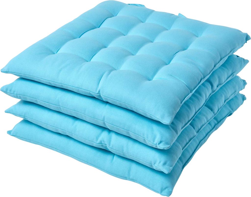 HOMESCAPES 4er Set Stuhlkissen 40x40 cm hellblau – Sitzkissen Outdoor/Indoor mit Baumwollbezug, Sitzpolster waschbar