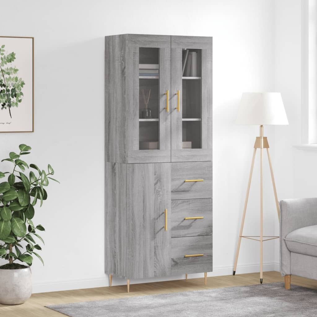 "2026 Promotion" Highboard/Vitrine/Beistellschrank - Grau Sonoma 69,5x34x180 cm Holzwerkstoff - Kommoden CC10599