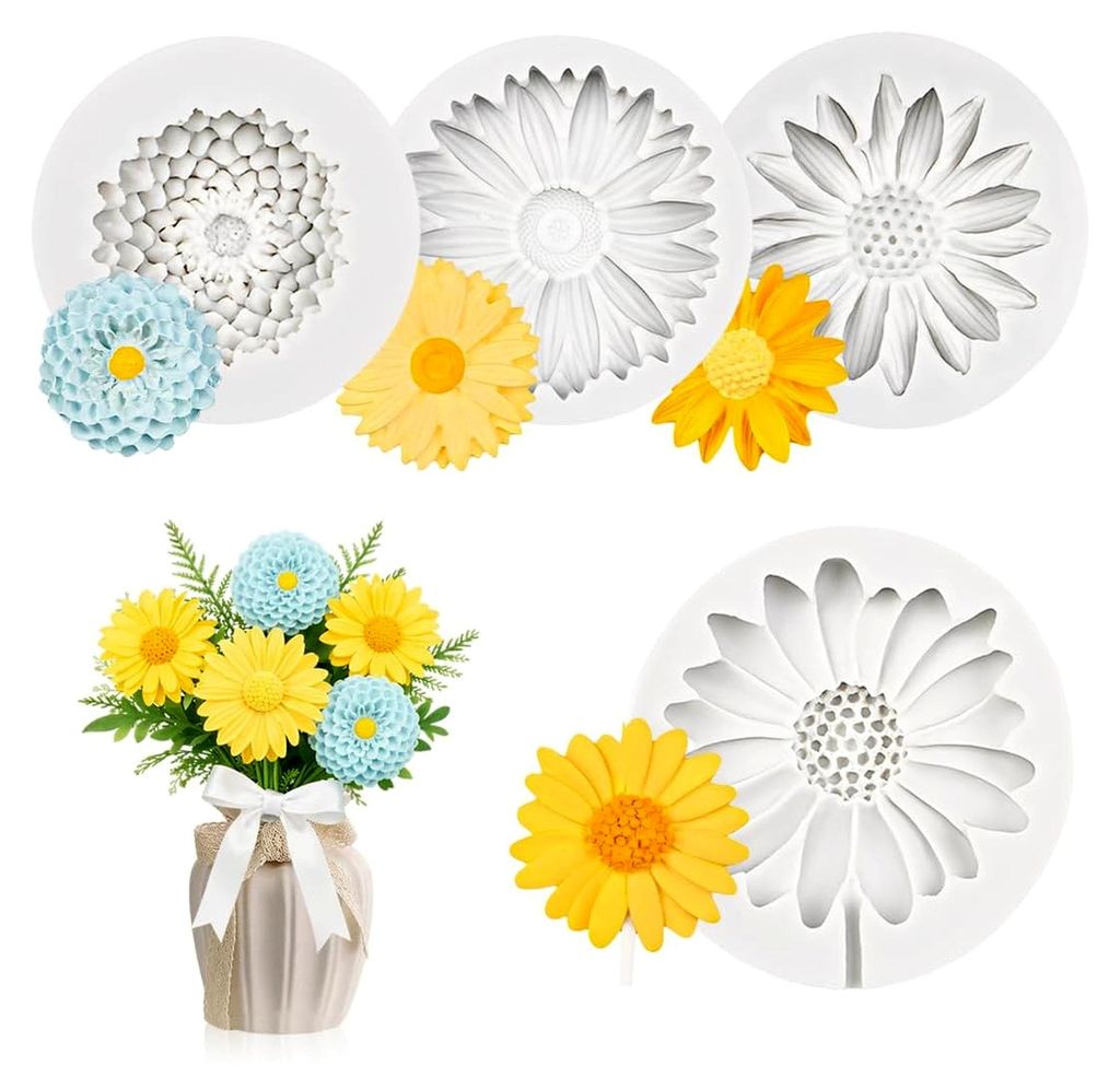 4 Silikonformen für Sonnenblumen und Gänseblümchen, 3D Kerzenformen für DIY Kerzen- und Seifenherstellung, Blumenformen zum Gießen, Valentinst...
